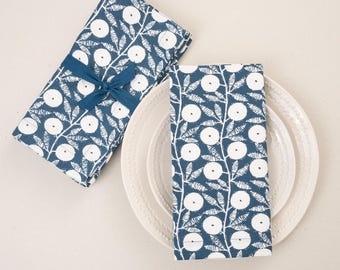 Hand Printed Napkin Set/4 Flower Vine Blue