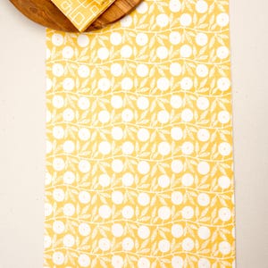 Hand Printed Table Runner Flower Vine Yellow