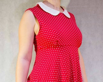 Red and White Polkadot print Peterpan Collar Dress (custom)