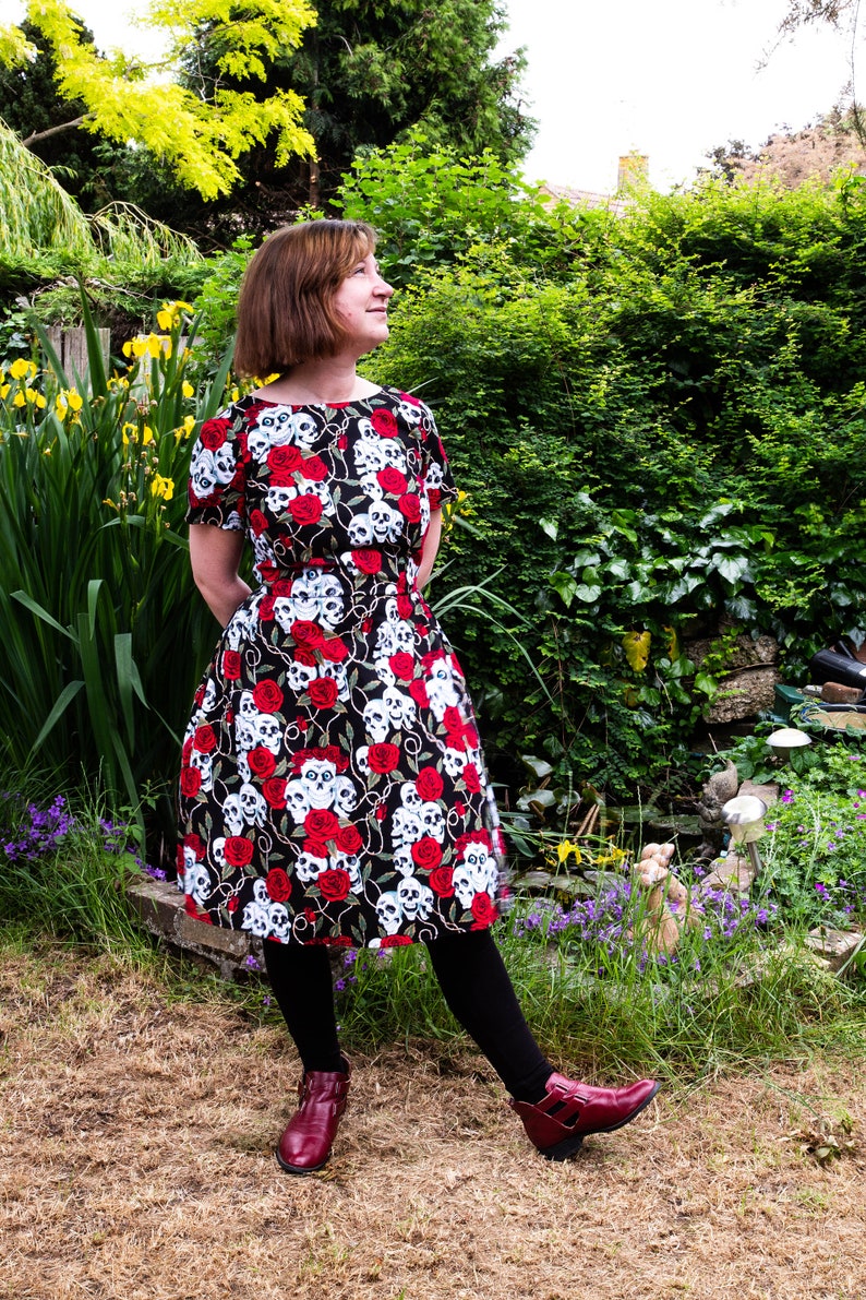 Skull and Rose Tattoo Print Swing Dress