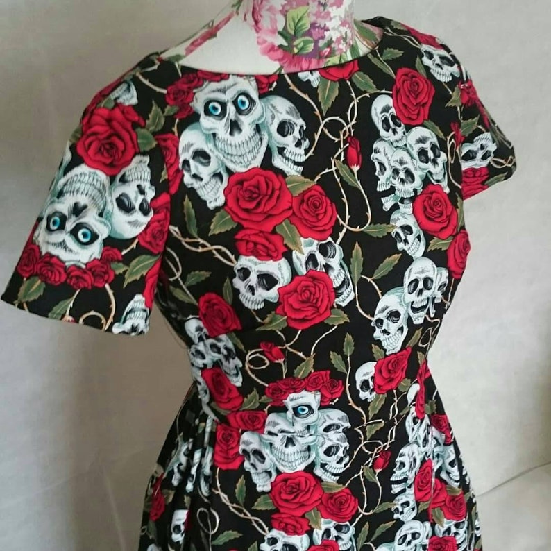 Skull and Rose Tattoo Print Swing Dress