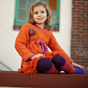 GIRLS LONG SLEEVE Dress – Clover Girls Dress with Fringes – Handmade Dress – Children’s Crocheted Outfit