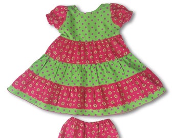 BABY GIRL OUTFIT, Baby Girl handgemachte Kleid mit Blühern, Baby-Dusche-Geschenk, sofort lieferbar