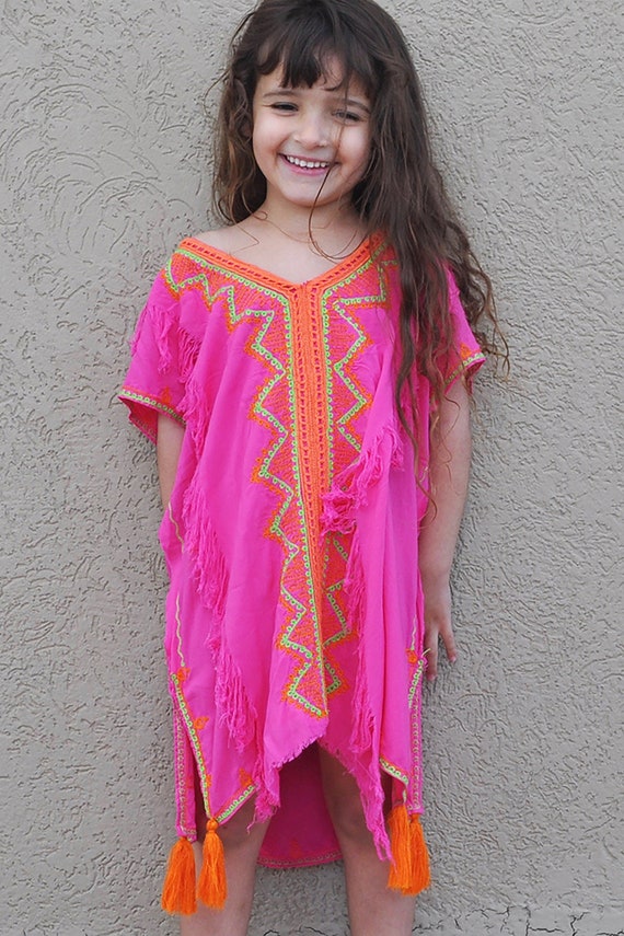 Girls' Boho Tunic Top  Embroidered Swim Cover-up, Fringe Tassels - Etsy