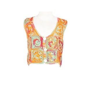 Hand Crochet Vest for Girl Toddler, Children&#39;s Knit Vest from Soft Cotton, One of a Kind Cropped Vest with Three Buttons for Little Girls