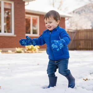 Handmade Batik Patchwork Toddler Mittens – Fleece Lined Winter Gloves with String