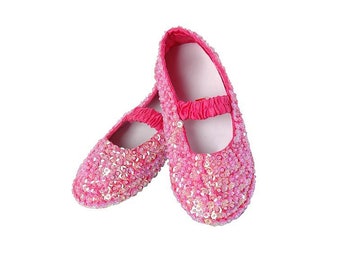 Hand-Sewn Sequin Dance Shoes with Elastic Strap, Handmade Flower Girl Shoes, Toddler Sparkly Shoes, Child Sequins Shoes, Great Baptism Shoes