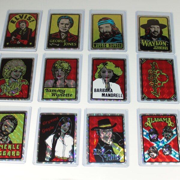 12 Vintage Holographic Country Singer Decal Peel Off Stickers, 1 of 2 (Extremely Rare)