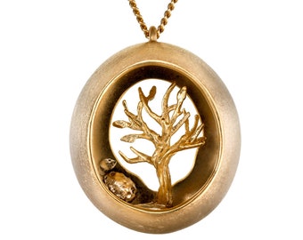Collana con ciondolo albero della vita in oro, collana con ciondolo in oro 14K, ciondolo grosso 3D