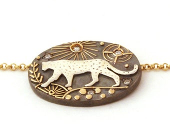 Artisan Lioness Under The Stars Pendant Necklace, Unique Lioness Charm Necklace, Meaningful Necklace, Empowering Necklace, Celestial Jewelry