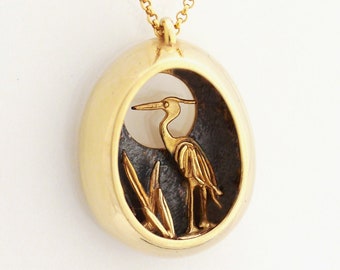 Heron Necklace, Bird Pendant Necklace, Contemporary 14k Gold Necklace For Women, Animal Pendant Necklace, Nature Necklace, Modern Necklace