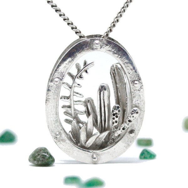 Unique Sterling Silver Succulent Necklace, Cactus Pendant Necklace, Nature Succulent Jewelry, Artisan Necklace For Women, Cactus Jewelry