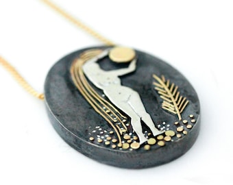 Statement Goddess Pendant Necklace For Women, Goddess Jewelry, Moon Pendant Necklace, Art Nouveau Necklace, Zodiac Necklace, Birthday Gifts
