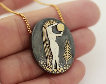 Moon Goddess Pendant Necklace, Moon Goddess Jewelry, Statement Zodiac Pendant Necklace For Women, Zodiac Jewelry, Gifts For Women