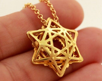 Golden Star of David Charm, Bohemian Star Of David Necklace, Magen David Silver Necklace, Gift For Her, Jewish Charm Necklace Made in Israel