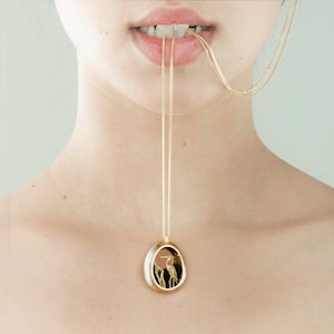Blue Heron Pendant Necklace, Art Nouveau Pendant, Nature Necklace, Gold Bird Pendant Necklace, Contemporary Jewelry, Landscape Jewelry