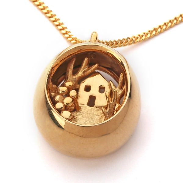Miniatuur hedendaagse sieraden, art nouveau-ketting, gouden huishangerketting, ambachtelijke hangerketting voor vrouwen, kleine huissieraden
