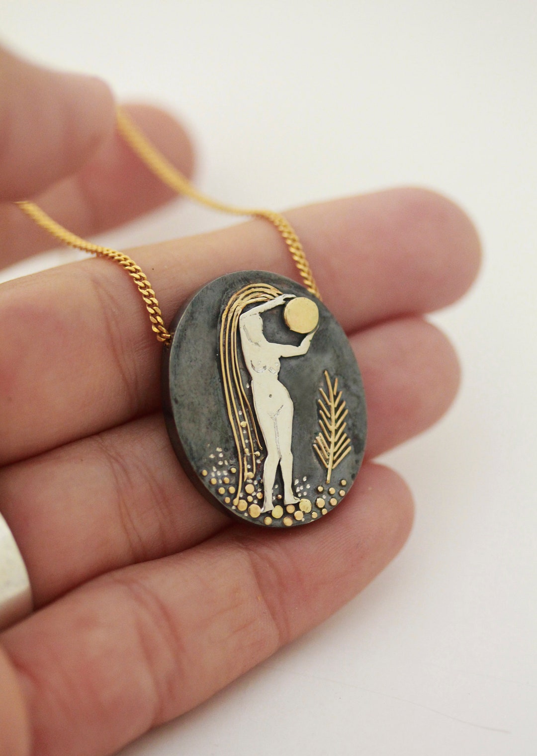 Moon Goddess Pendant Necklace, Moon Goddess Jewelry, Statement