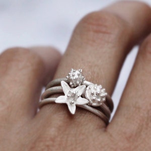 Sterling Silver Ring Set for Women, Sterling Silver Stacking Rings Set, Flower Ring Set, Sterling Silver Ring Sets Everyday, Set of 3 Rings