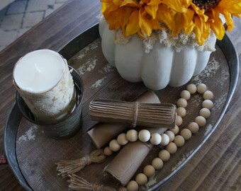 Farmhouse Wood Bead Garland with Jute Tassels