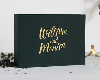 Wedding Album Forest Green Guest Book With Gold Lettering, Black pages, Birthday Album, Wedding book - by Liumy