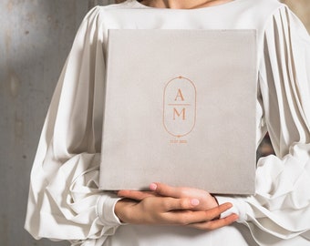 Velour Guest Book + Free Gift, Wedding Luxury Slip-in for Instax or Polaroid Pictures, Oval Design Light Gray, Instant Photos | Liumy Albums