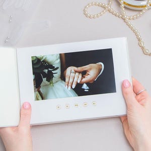 Personalized Wedding Video Album, Linen Hard Cover Book, IPS Screen, USB Cable Included, Anniversary Gift, Unique Keepsake