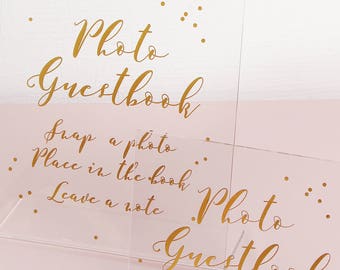 Cursative Gold Foil Sign - Acrylic Wedding Sign - Guest book Glass Sign - Transperant Photo Guestbook Sign - Instax Photo Glass Sign