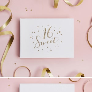 Guestbook per la festa dei 16 anni - Bianco con scritte in lamina glitterata dorata - Regalo di compleanno per 16 anni - Mini album Instax - Idee regalo per i 16 anni