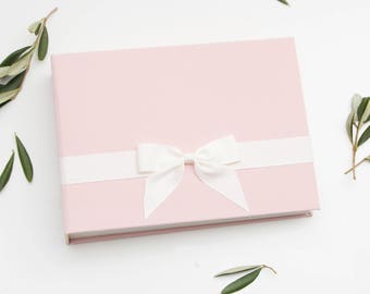 Wedding Album Pink With Ivory Ribbon, Rose Quartz Wedding Guest Book, Instax Photo album - by Liumy