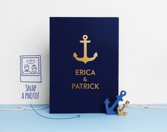 Libro Degli Ospiti In Pelle Navy - Copertina Rigida Formato Orizzontale 192 Pagine Righe - Fatto A Mano Maine USA