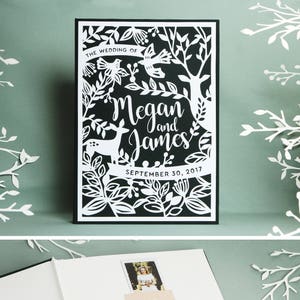 Libro degli ospiti per matrimonio istantaneo con copertina in velluto bianco in rilievo esclusivo Forest Green di Liumy