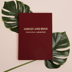 Classic Marsala Wedding Guest Book With Real Gold Lettering, Instax picture album, Birthday Album - by Liumy