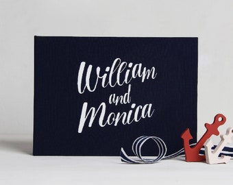 Navy Guest Book Wedding Guest Book Nautical with White Lettering - by Liumy