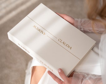 Classic Lines Instax Photo Slip-in Libro de visitas de lujo Letras de oro auténtico, Álbum de boda personalizado, Libro de visitas - Liumy