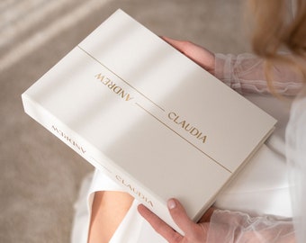 Classic Lines Guest Book +Free Gift, Luxury Slip-in for Polaroid & Instax Photos Real Gold Lettering, Personalized Wedding Album, Guest Book