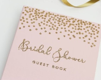 Bridal Shower Guest Book - Pink Album with Gold Glitter Foil - Personalized Bridal Shower Gift - Wedding Instax Slip-in Guestbook -Hen Party