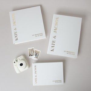 Silky White Guest Book + Free Gift, Wedding Slip-in Luxury Polaroid & Instax Photos, Real Gold, Personalized Wedding Photo Album, Guestbook