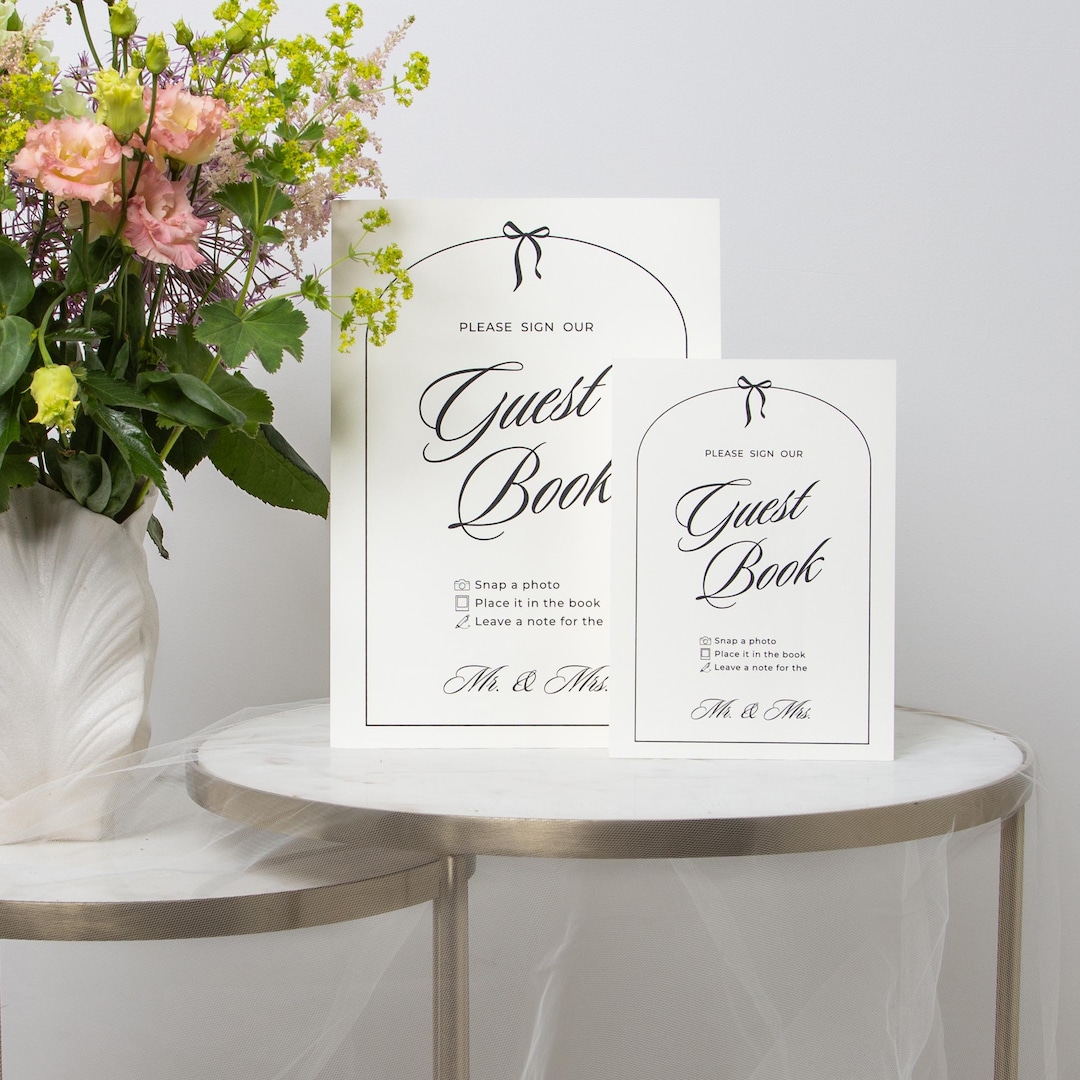 Minimalist Photo Guest Book Sign Editable Polaroid Modern Ribbon Sign ...