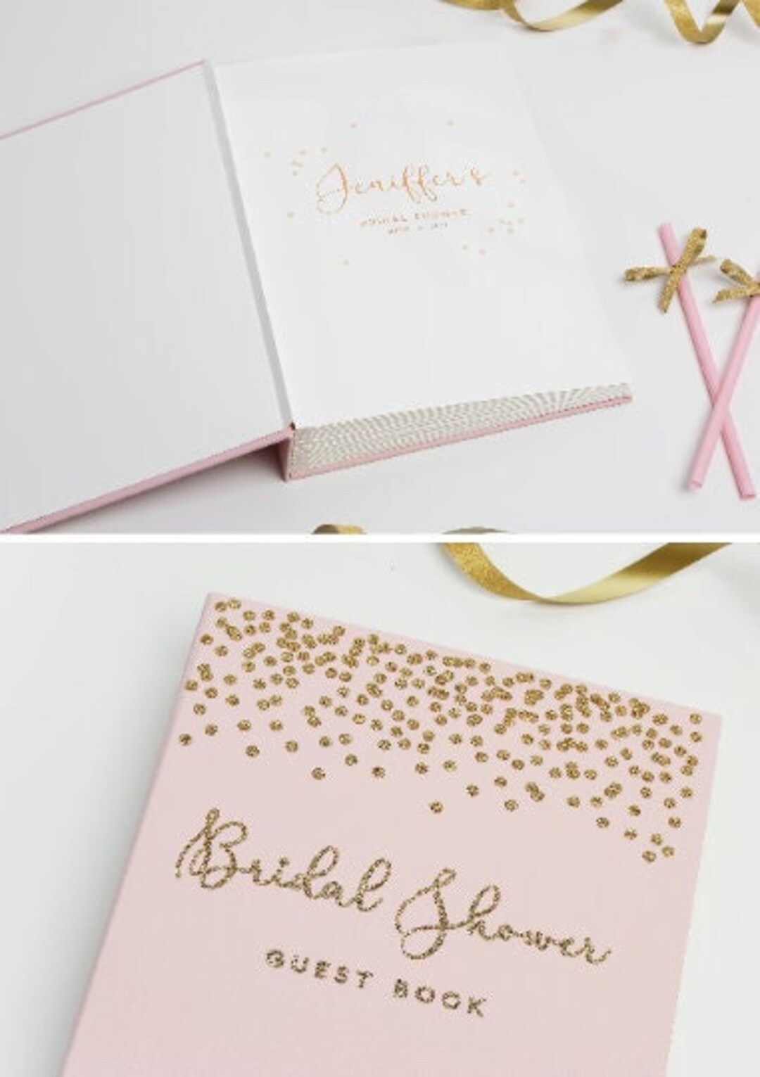 Bridal Shower Guest Book Pink Album With Gold Glitter Foil Personalized