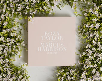 Modern Handmade Wedding Album, 4x6, 5x7 for 80-200 photos, Personalized WHITE Velour lettering, Custom Large Family Album | Liumy Albums