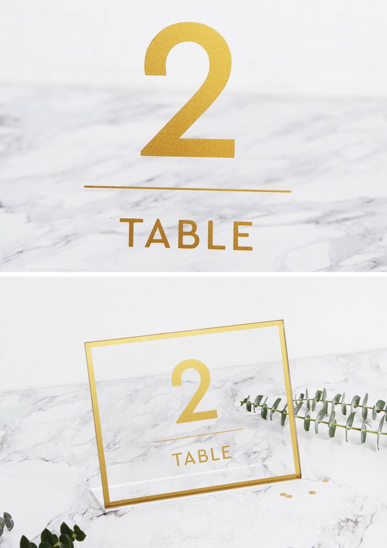 Gold Foil Sign for Table Numbers Acrylic Wedding Sign Transparent Celebration Sign Photo Glass Sign by Liumy image 3