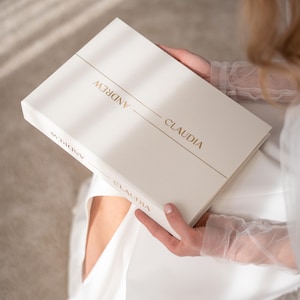 Classic Lines Guest Book +Free Gift, Luxury Slip-in for Polaroid & Instax Photos Real Gold Lettering, Personalized Wedding Album, Guest Book