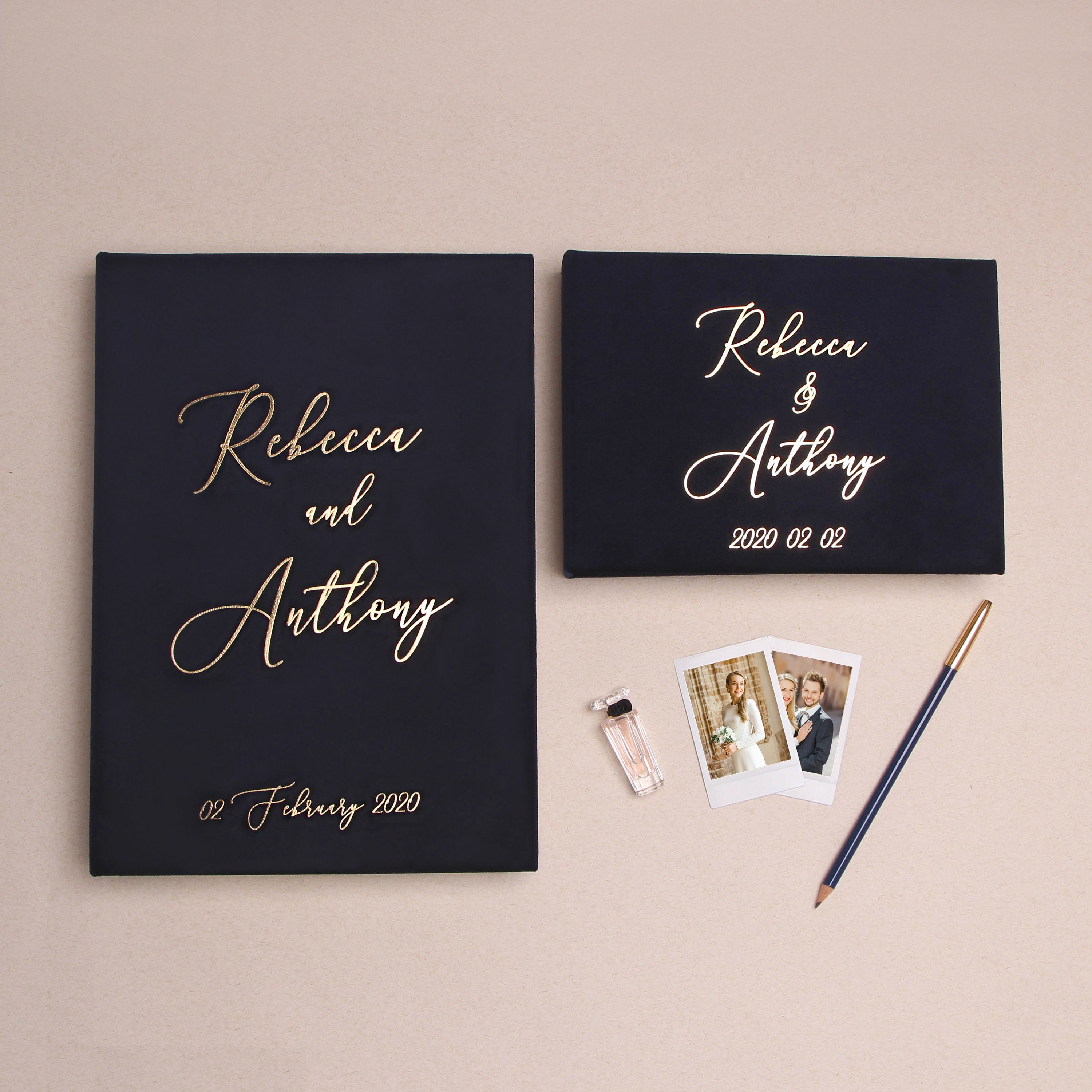 Alternative Wedding Guestbook Navy Blue Velour Album With Real Etsy