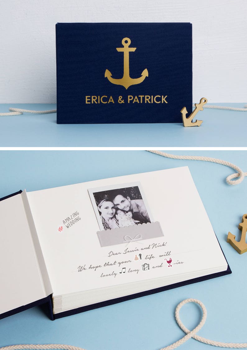 Navy Blue Anchor Guest Book Wedding Guest Book Nautical With Etsy