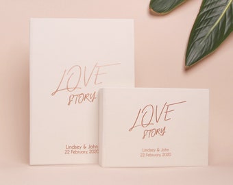 Instax Photo Wedding Guest book Ivory Velour Love Story Rose Gold Lettering, Polaroid Personalized Guestbook - by Liumy