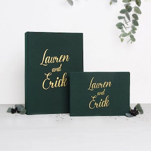 Large Wedding Slip-in Album Forest Green Guest Book With Gold Lettering, Black pages, Birthday Album, Custom Wedding book | Liumy