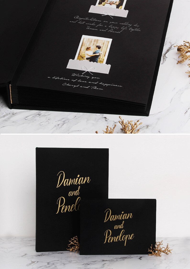 Wedding Album Black Gold Lettering Guest Book Black Pages Etsy