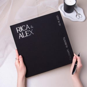 Custom Polaroid Wedding Guest Book Modern and Elegant Wedding Instax Album Black Cover Bride and Groom Memory Book Silver Metallic Lettering