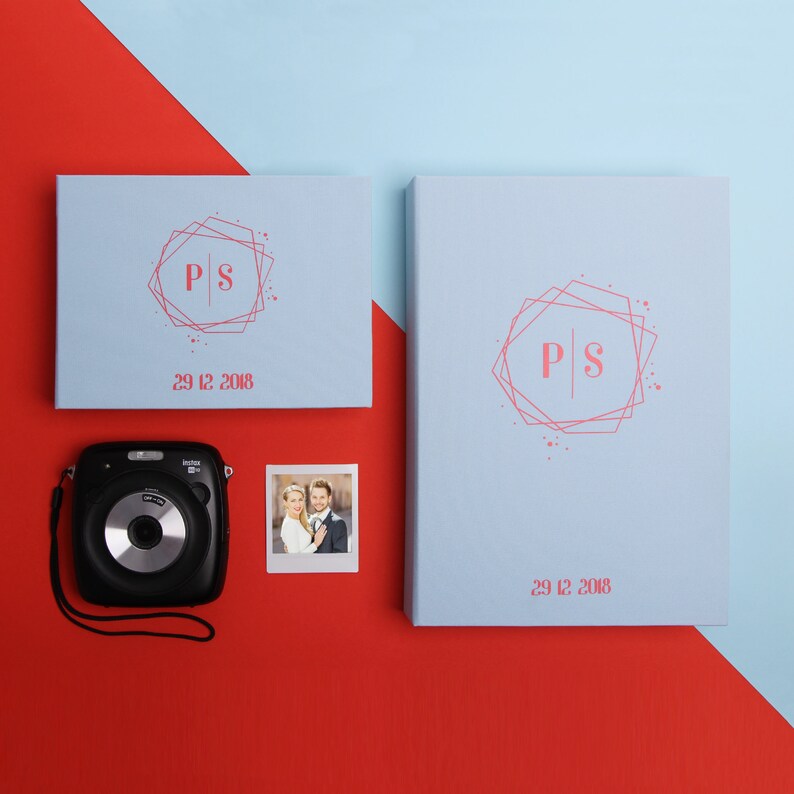 Photo guestbook Circle Light blue Guest Book Instax Mini Wide Photo Album Guest book With Photo Pockets by Liumy